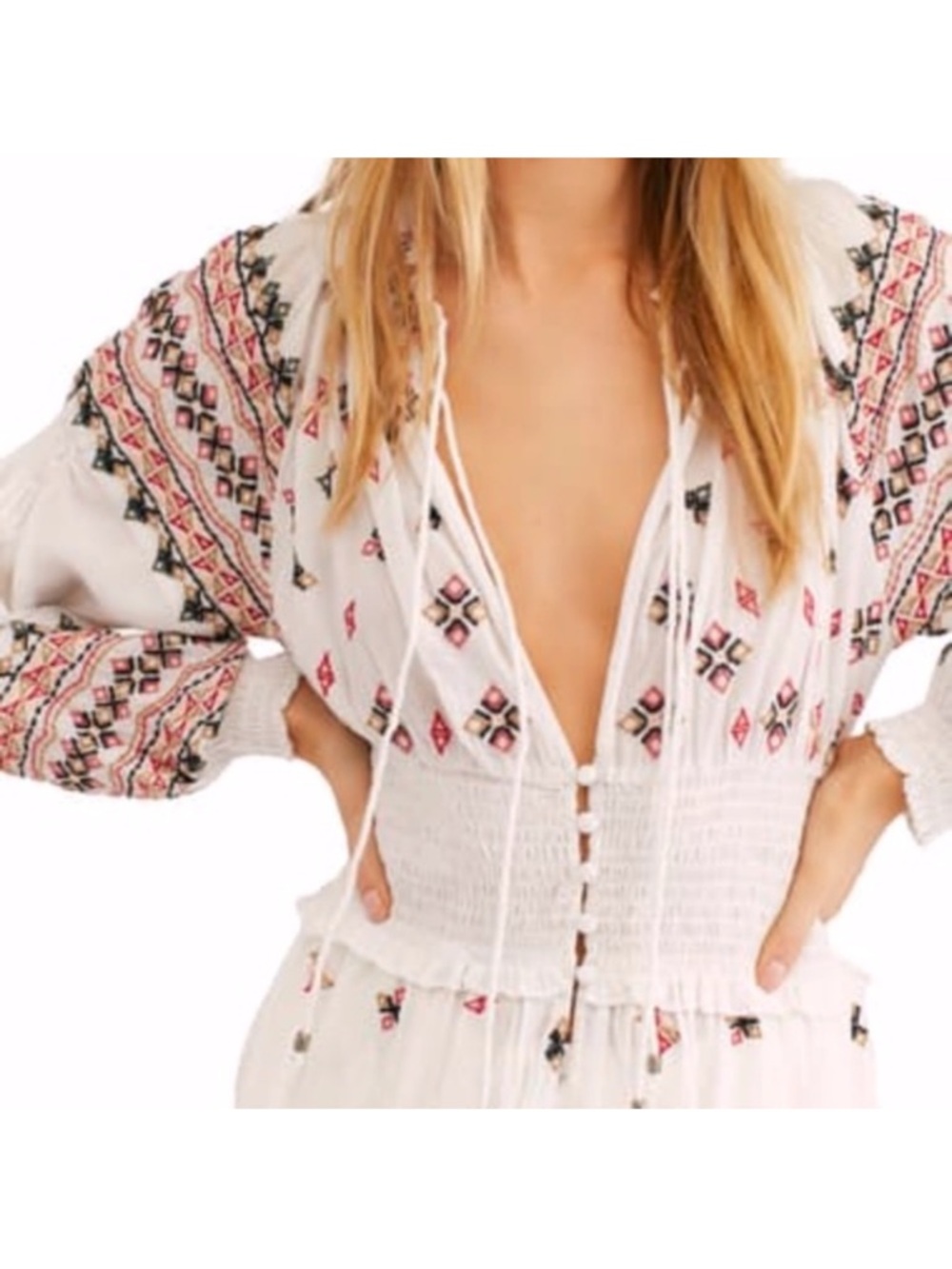 Free People White Boho Embroidered Maxi Dress with Pink and Black Accents - Picture 12 of 16